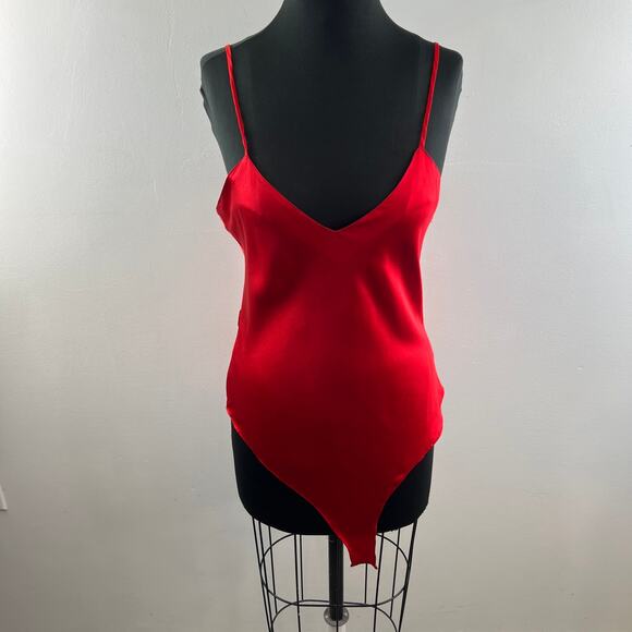 Vintage TREESHA Vibrant Red Silk BodySuit Womens Classic Teddi Tank L Large NEW - Picture 2 of 11